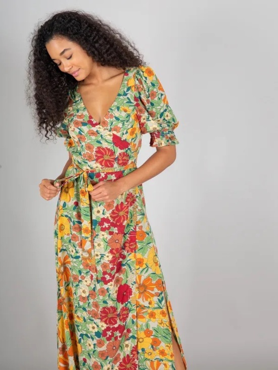 NATURAL LIFE Dresses & Skirts - Sophia Wrap Maxi Dress - Gold Vintage Floral